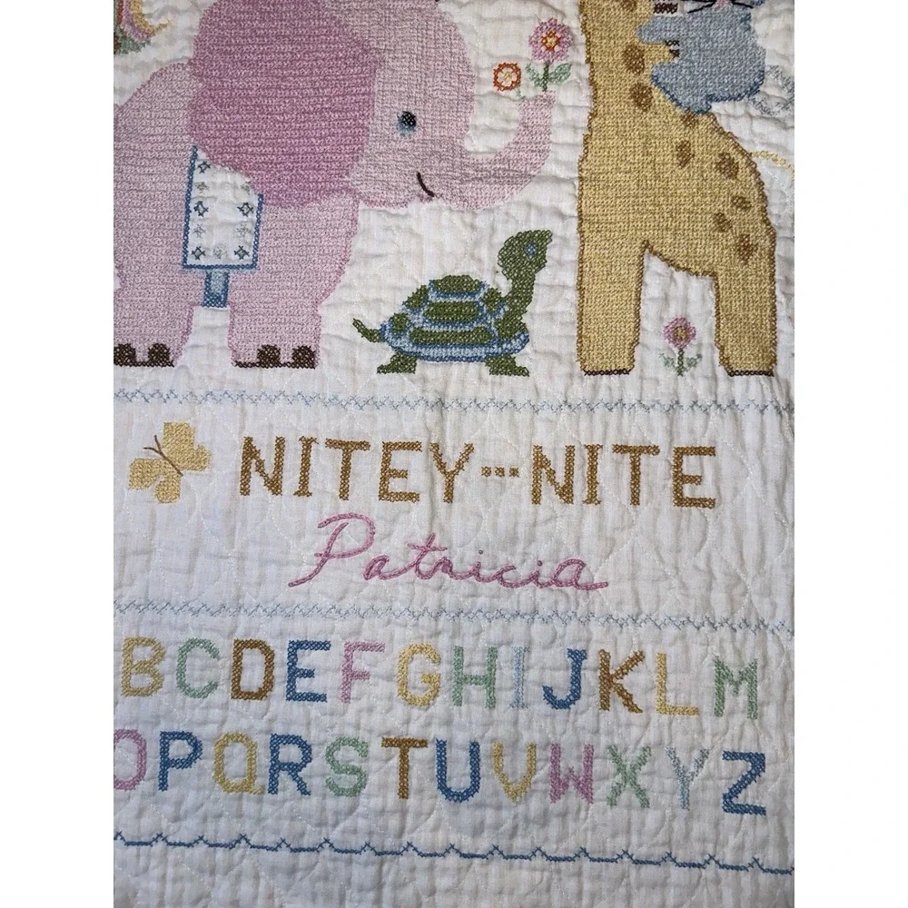 Vintage‎ Baby Quilt Wall Hanging Cross Stitch Embroidery Nursery Decor 42 X 33